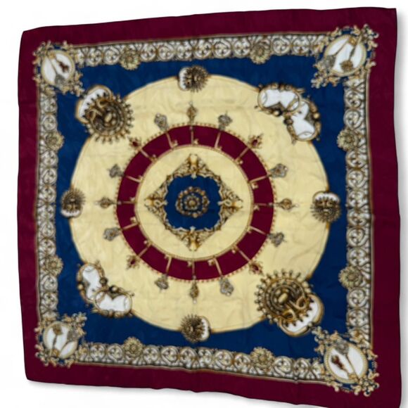 Accessories - Large Silk Scarf in red, beige and blue